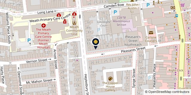 Static map showing BCM Solicitors LLP at 77 Lower Camden Street, Dublin 2. Map data from OpenStreetMap contributors.